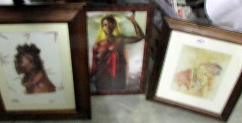 3 framed and glazed portraits of African ladies.