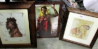 3 framed and glazed portraits of African ladies.