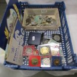 A quantity of UK and world coins including pre 1947 silver, various crowns, sets etc.