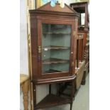 A glazed corner cabinet on stand.