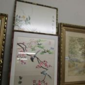 2 framed and glazed Chinese pictures of birds and flowers.