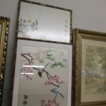 2 framed and glazed Chinese pictures of birds and flowers.