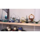 7 assorted art glass baskets and 6 assorted art glass Venetian Gondolas