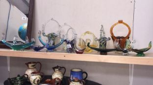 7 assorted art glass baskets and 6 assorted art glass Venetian Gondolas