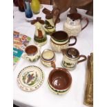 9 pieces of mottoware including Aller Vale pottery and Devon pottery