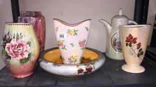 6 pieces of lustre and lustre style ware consisting of vases,