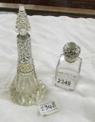 2 glass scent bottles.