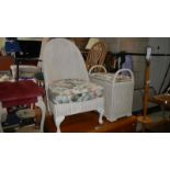A lloyd loom chair and linen basket