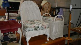 A lloyd loom chair and linen basket