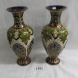A pair of early Doulton style vases marked 'The Pottery, Fulham'.