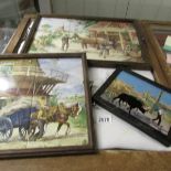 2 tiled trays depicting farming scenes and a farm scene framed tile.