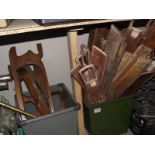 2 70's metal wastepaper bins and a selection of door and dash wood