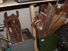 2 70's metal wastepaper bins and a selection of door and dash wood