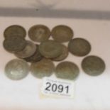 13 pre 1946 half crown silver coins, (approximately 181 grams.