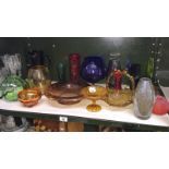 19 pieces of art glass including vases and bowls