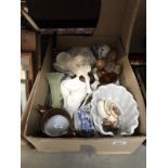A box of miscellaneous including vintage jelly mould, vintage corkscrew bottle opener & marbles etc.