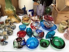 21 assorted art glass bowls & vases