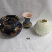 A Doulton Burslem creamware vase and 2 other Doulton style vases/bowls.
