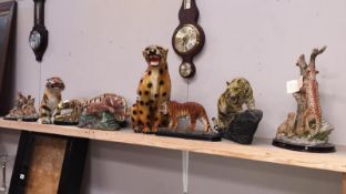 8 ceramic and resin tiger and leopard figures including Juliana collection