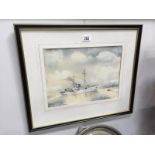 A signed watercolour of a ship