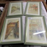 A set of 4 framed and glazed water colour scenes of Lincoln featuring Jew's House and Steep Hill,