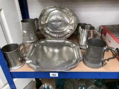 A collection of pewterware including tray,