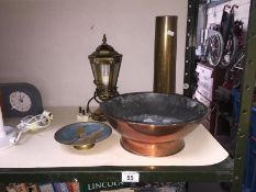 A quantity of brass trench art including copper pan etc.
