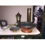 A quantity of brass trench art including copper pan etc.