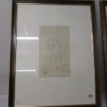 A Jean Cocteau (1889-1963) print depicting 3 faces, stamped and signed in coloured pencil.