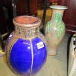 A Maitland & Smith hand painted Chinese vase, a middle eastern blue vase and one other.