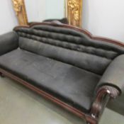 A Victorian mahogany framed double ended chaise longue (needs re-upholstery)