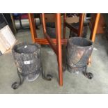 4 crucible planters in wrought iron stands