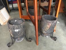 4 crucible planters in wrought iron stands