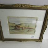 A framed and glazed watercolour, signed but indistinct.