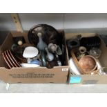 2 boxes of assorted pottery and glass etc