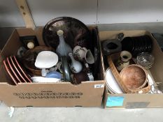 2 boxes of assorted pottery and glass etc