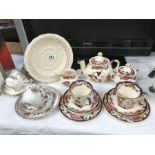 A 2 person Masons Ironstone Mandalay tea set including 2 trios, teapot, milk & sugar others etc.