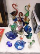 17 assorted art glass bird figures including swans, robins etc.