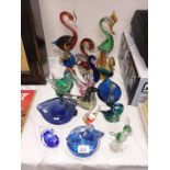 17 assorted art glass bird figures including swans, robins etc.