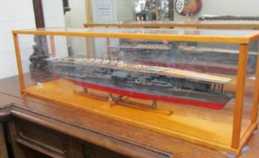 A cased model of the Imperial Japanese Aircraft carrier Akagi (1927-1942) in post 1935 rebuilt