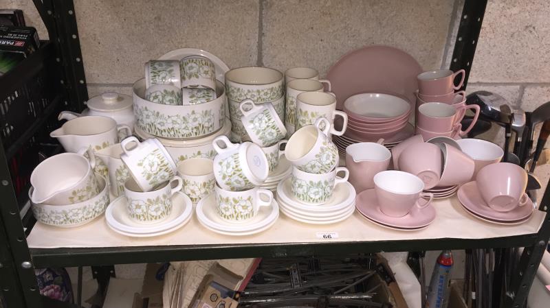 A shelf of Hornsea crockery and Gaydon Melmex melamine