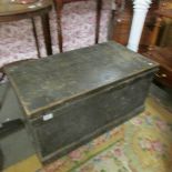 An old wooden tool chest containing good woodworking tools, chisels, planes etc.