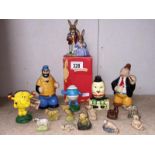 6 assorted figures including Royal Doulton Bunnykins, Wade Popeye characters, Mr.