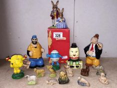 6 assorted figures including Royal Doulton Bunnykins, Wade Popeye characters, Mr.