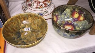 A Crown Ducal bowl and a Kirsty Jayne hand painted and decorated bowl depicting fruit