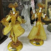 A pair of genuine Murano glass figures with original labels by The Venetian Glass Company.