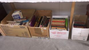 3 boxes of stamp collecting books plus a box of stamp magazines