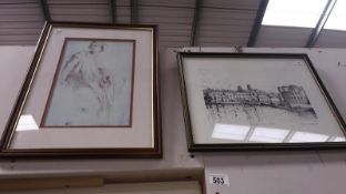 2 framed and glazed pictures including Lincoln Brayford