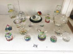 A collection of prisms and a Millifiori paperweight