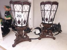 A pair of Tiffany style leaded table lamps